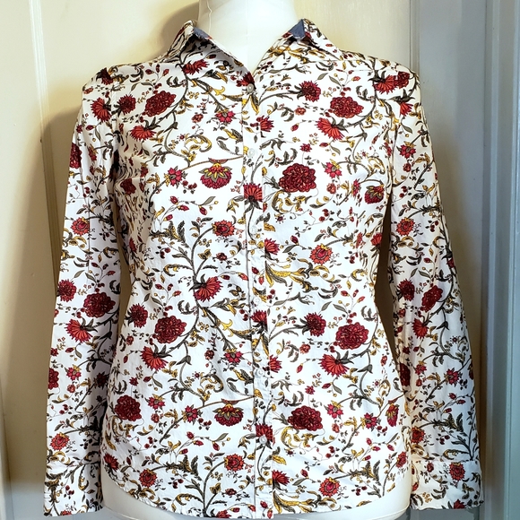 VTG Charter Club floral cotton long sleeve shirt 10 - Picture 3 of 8